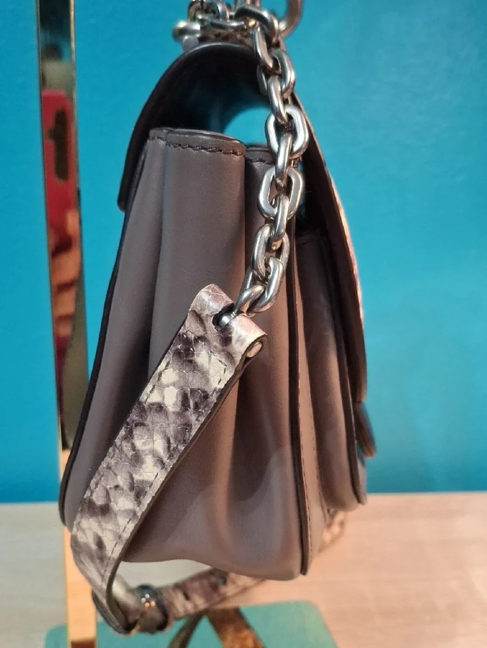 Michael Kors Isadore Taupe Snake-Print Crossbody Satchel Nwot